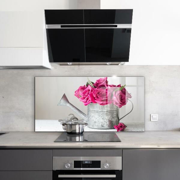 Konyhai fali panel Locsolókanna egy csokor rózsával