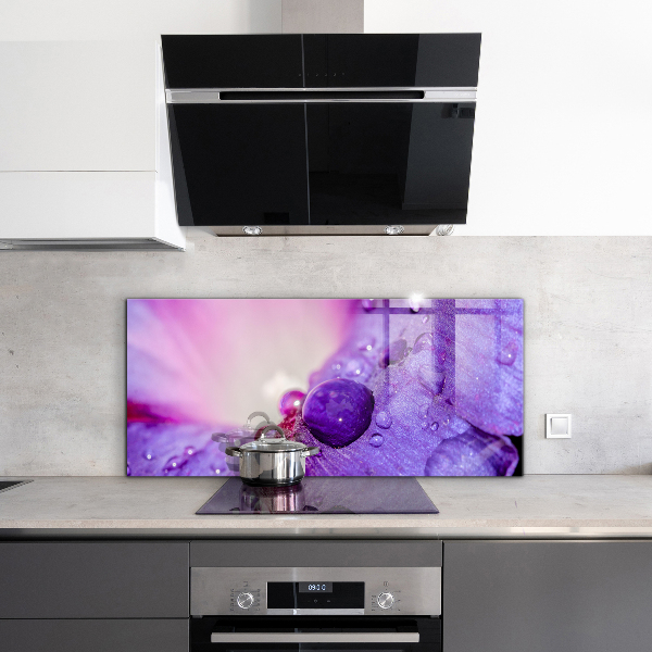 Konyhai fali panel Lila virág reggeli harmattal