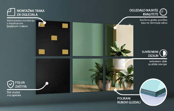 Tükör csempék 6 db 20x20 cm