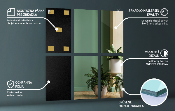 Csempe tükrök 6 db 30x16 cm