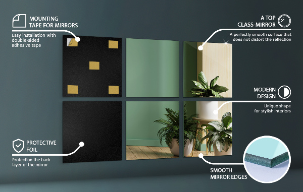 Öntapadós tükör csempék 6 db 30x30 cm