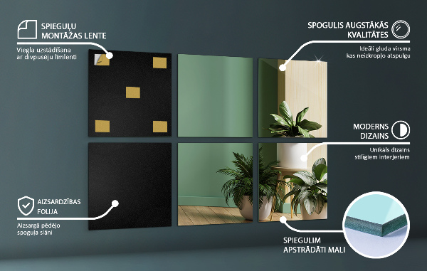 Öntapadós tükör csempék 6 db 30x30 cm