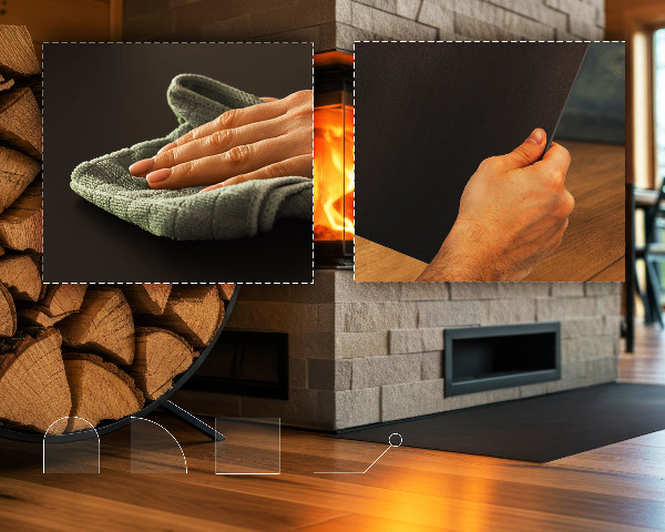 Félköríves fekete kandalló alátét 100x100 cm