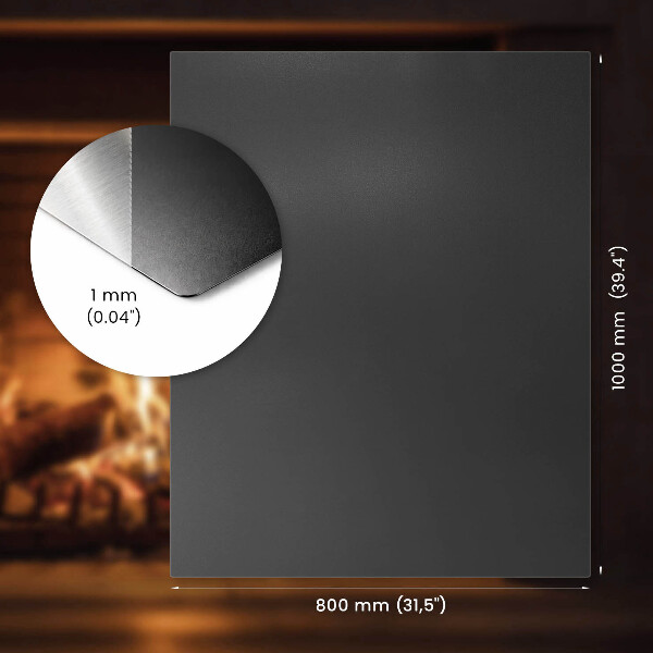 Téglalap alakú fekete kandalló alátét 100x80 cm