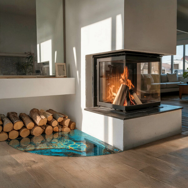 Negyedkör alakú üveg kandalló alátét Absztrakt organikus minta