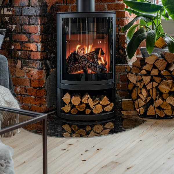 Negyedkör alakú üveg kandalló alátét Elegáns márványminta