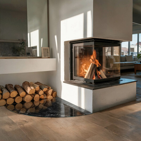 Negyedkör alakú üveg kandalló alátét Elegáns márványminta