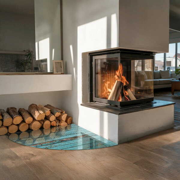 Negyedkör alakú kandalló alátét üveg Rusztikus stílusú deszkák