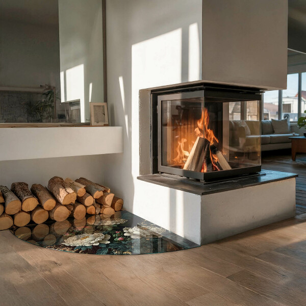 Negyedkör alakú kandalló alátét Virágminta pillangókkal