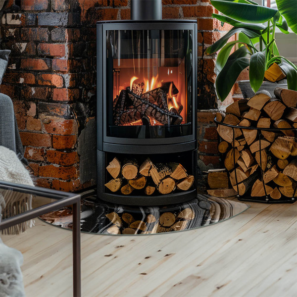 Negyedkör alakú üveg kandalló alátét Absztrakt hullámok és vonalak