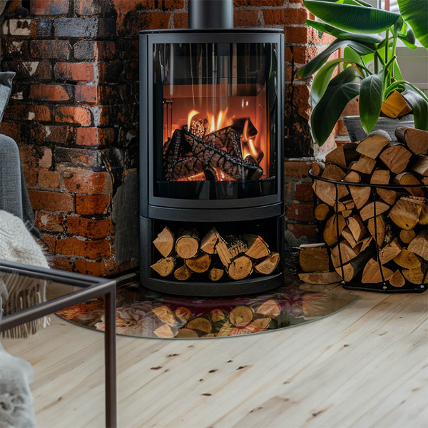 Negyedkör alakú üveg kandalló alátét Virágcsokor részletesen