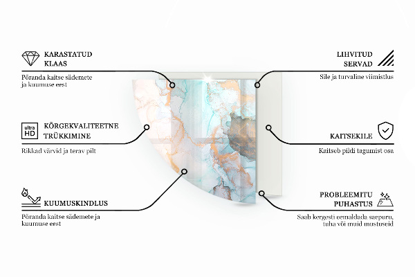 Negyedkör alakú üveg kandalló alátét Kőminta részecskékkel
