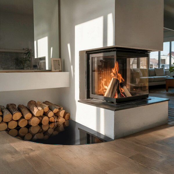 Negyedkör alakú üveg kandalló alátét Szín Fekete