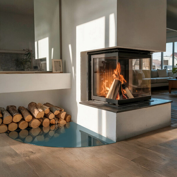 Negyedkör alakú kandalló alátét üveg Tenger színe