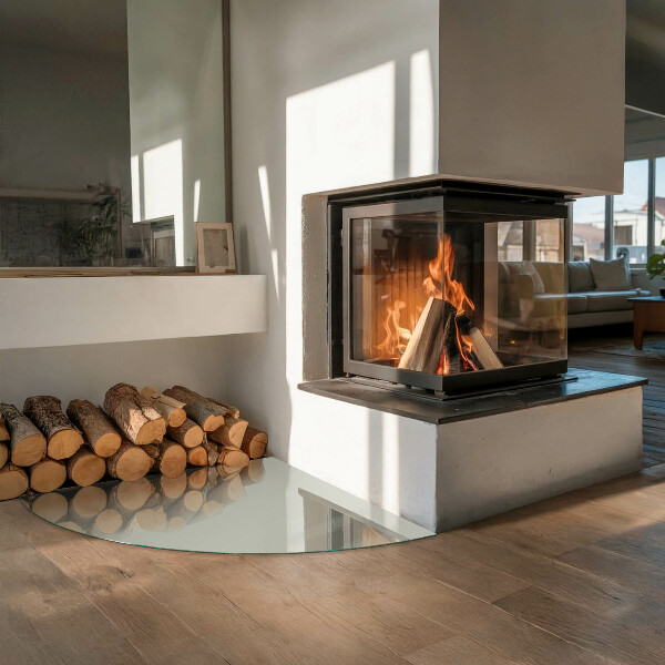 Negyedkör alakú kandalló alátét üveg Szín Szürkészöld