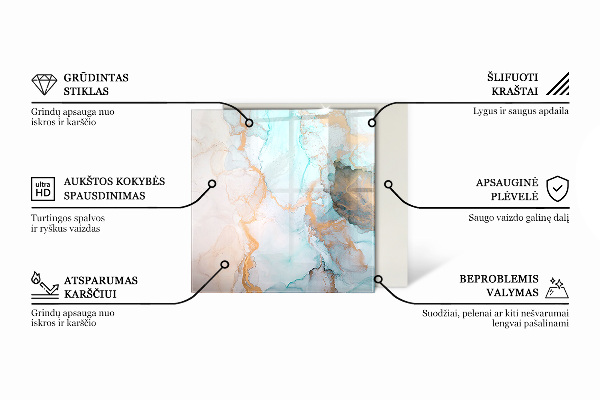 Négyzet alakú kandalló alátét üveg Finom vonalak hullámai