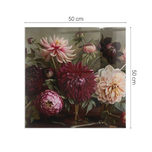 Négyzet alakú üveg kandalló alátét Virágcsokor részletesen