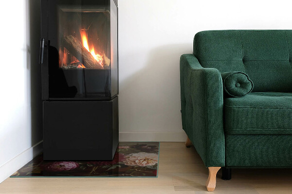 Négyzet alakú üveg kandalló alátét Virágcsokor részletesen