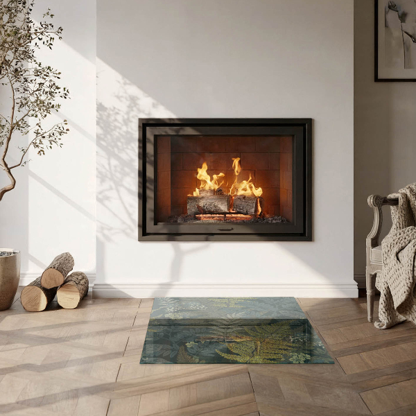 Négyzet alakú kandalló alátét üveg Növényi motívumok pillangókkal