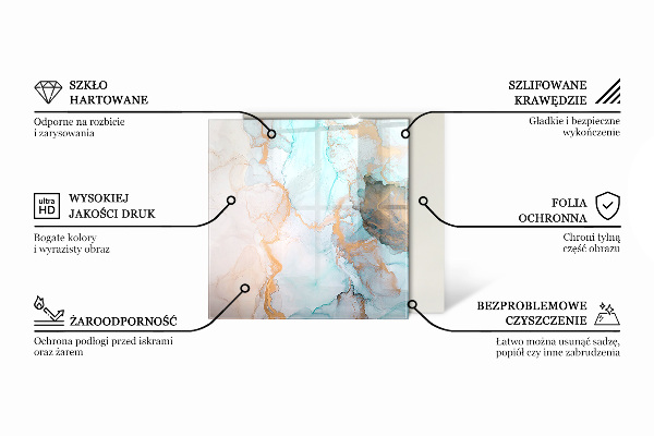 Négyzet alakú kandalló alátét üveg Tenger színe