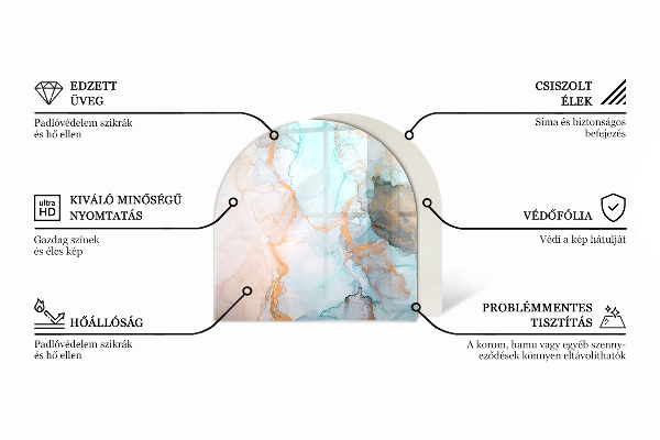 Félkör alakú üveg kandalló alátét Természetes fa minta