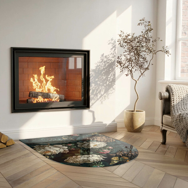 Félkör alakú kandalló alátét Virágminta pillangókkal