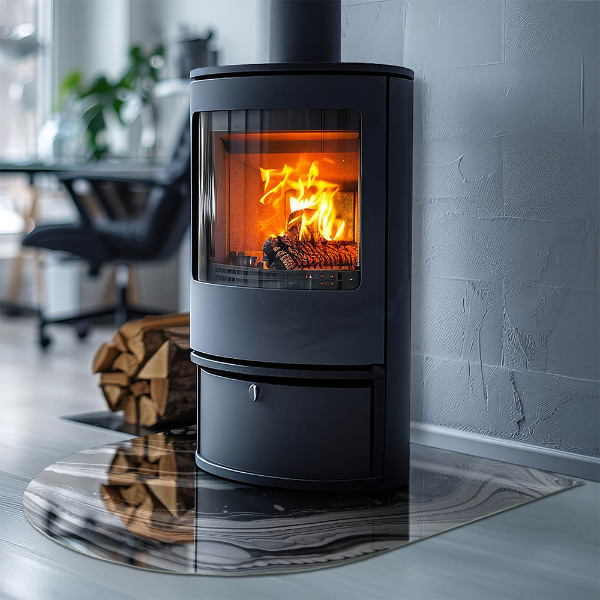 Félkör alakú üveg kandalló alátét Absztrakt hullámok és vonalak