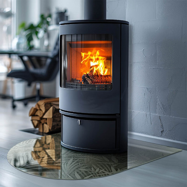 Félkör alakú kandalló alátét Trópusi levelek a háttérben