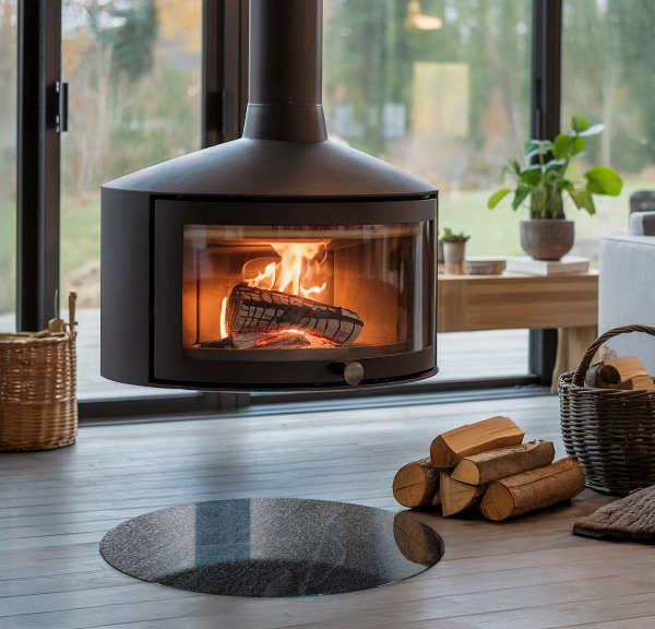 Kerek kandalló alátét üveg Természetes kő textúra