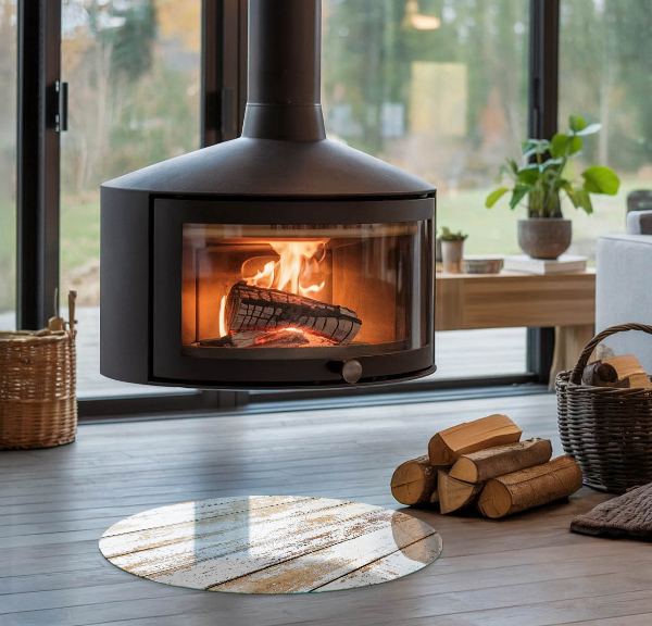 Kerek üveg kandalló alátét Sérült fa tábla