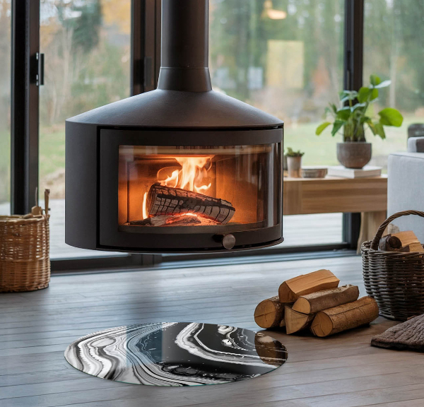 Kerek üveg kandalló alátét Absztrakt hullámok és vonalak