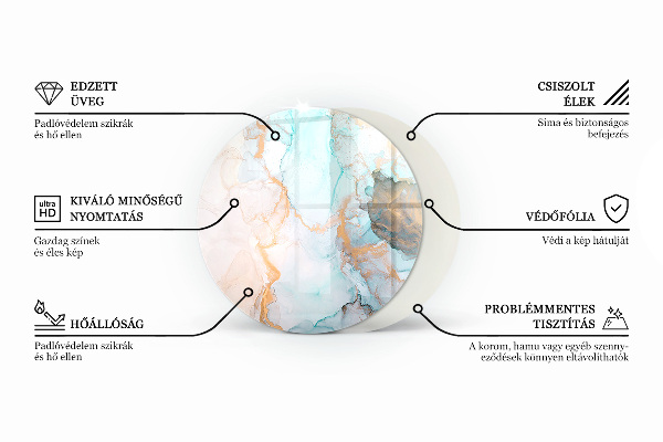 Kerek üveg kandalló alátét Absztrakt folyadékminta