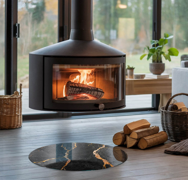 Kerek üveg kandalló alátét Elegáns márvány erezettel