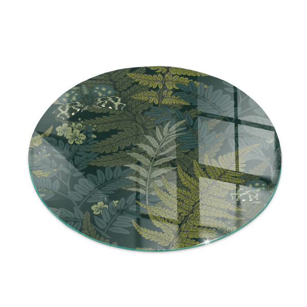 Kerek kandalló alátét üveg Növényi motívumok pillangókkal