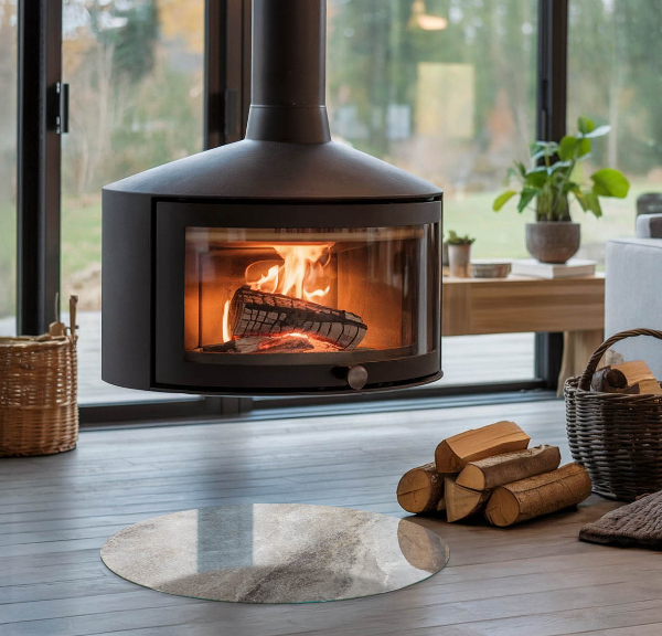 Kerek üveg kandalló alátét Természetes kő minta