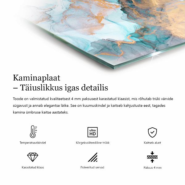 Téglalap alakú kandalló alátét üveg Természetes kő minta