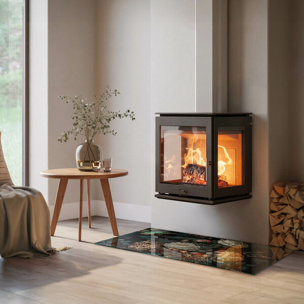 Téglalap alakú kandalló alátét Virágminta pillangókkal