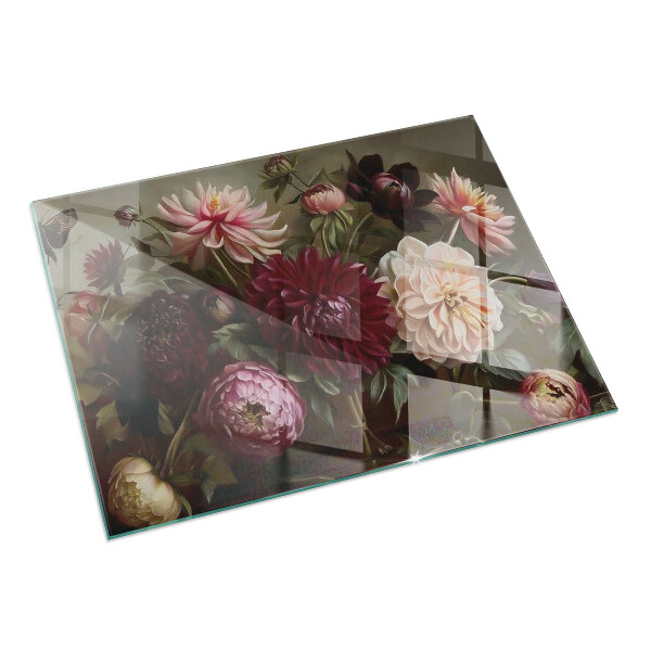 Téglalap alakú üveg kandalló alátét Virágcsokor részletesen