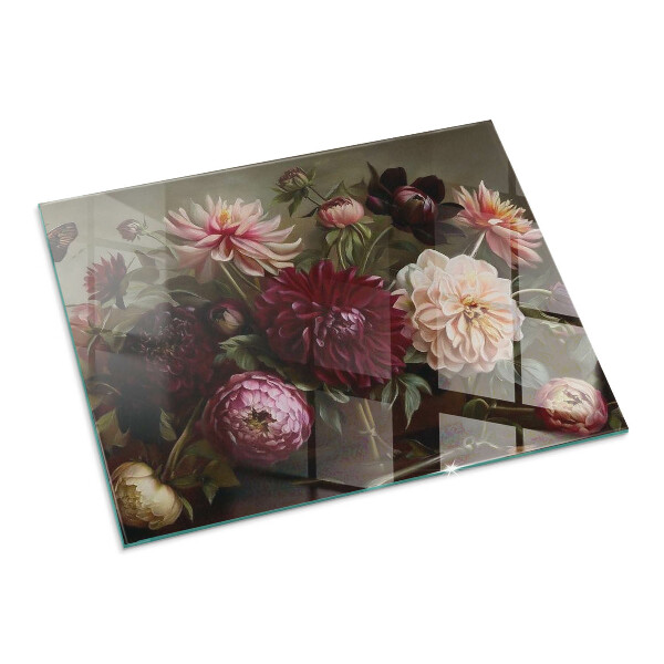 Téglalap alakú üveg kandalló alátét Virágcsokor részletesen