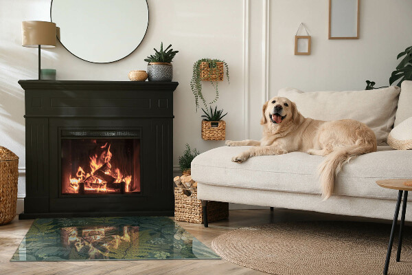 Téglalap alakú kandalló alátét üveg Növényi motívumok pillangókkal