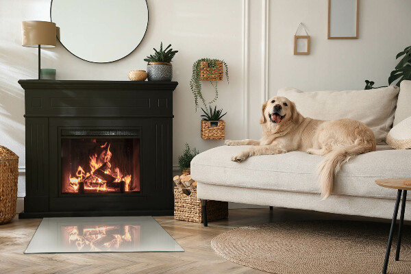 Téglalap alakú üveg kandalló alátét Világos krémszínű