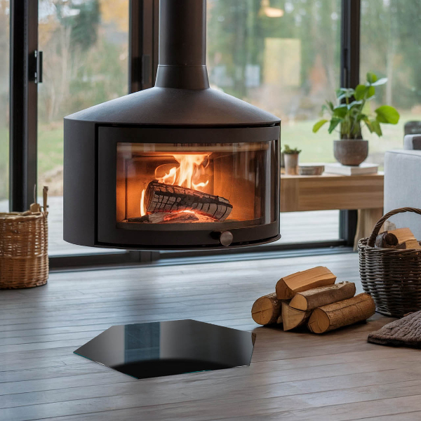 Hatszög alakú üveg kandalló alátét Szín Fekete