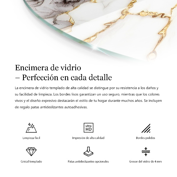 Kerek üveglap nyomattal Fekete mintázat nélkül