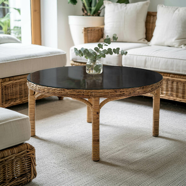 Kerek üveglap nyomattal Fekete mintázat nélkül