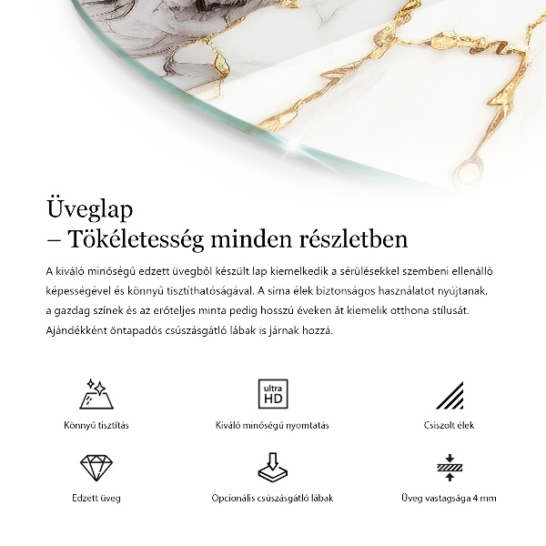 Kerek üveglap nyomattal Fekete mintázat nélkül