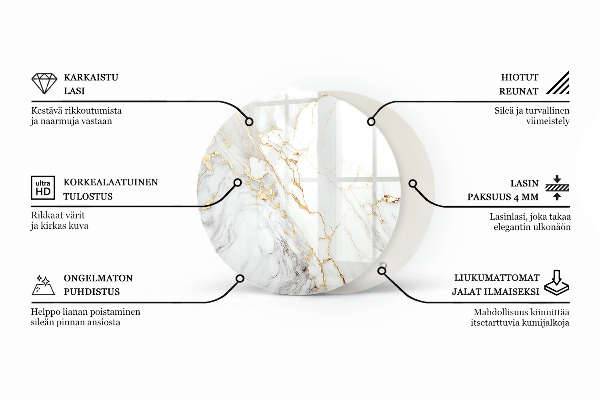 Kerek üveglap Márvány mintázat szerkezet