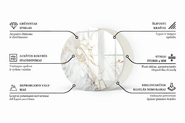 Kerek üveglap Márvány mintázat szerkezet