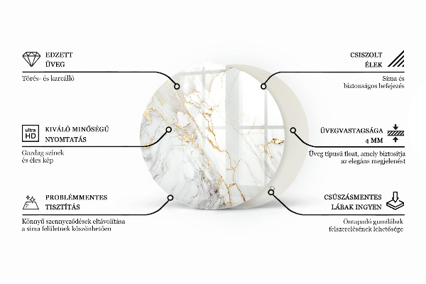 Kerek üveglap nyomattal Karmolt beton minták
