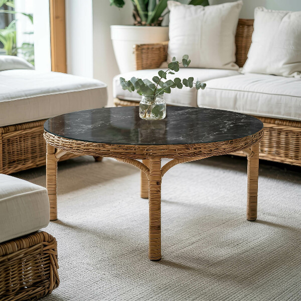 Kerek üveglap nyomattal Márvány erezet stílusban