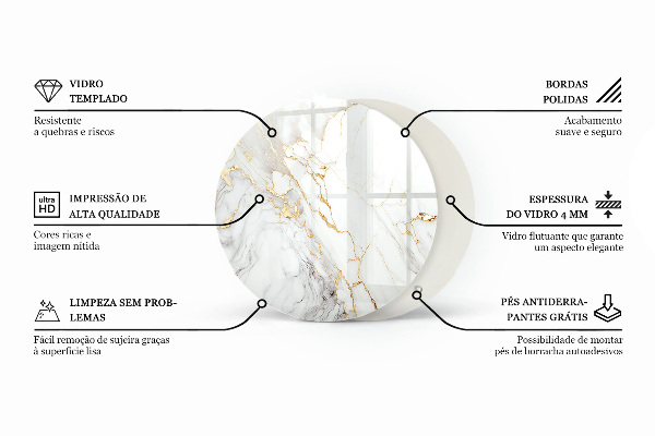 Kerek üveglap nyomattal Márvány erezet stílusban